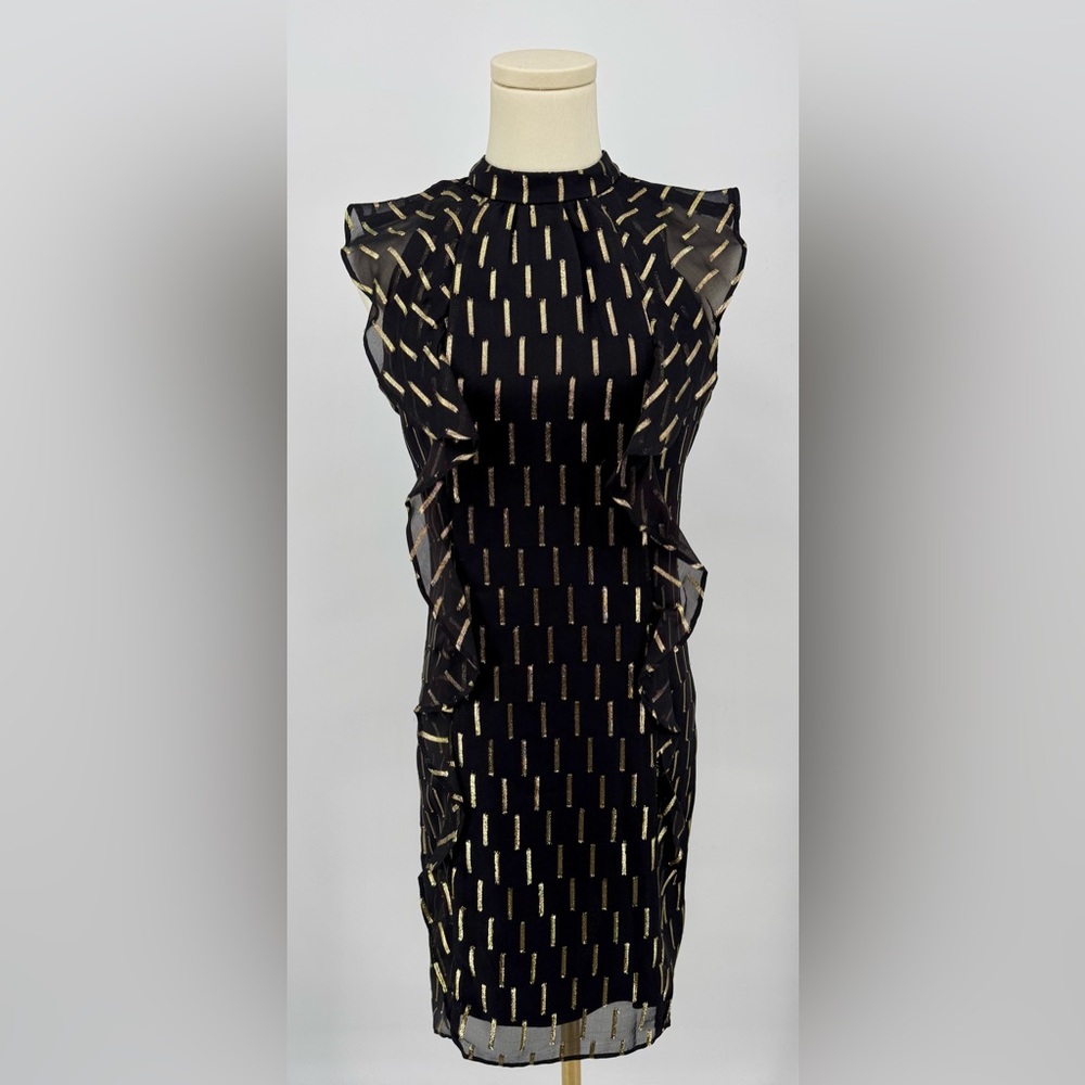 Worthington black and gold sparkle dress with ruffles